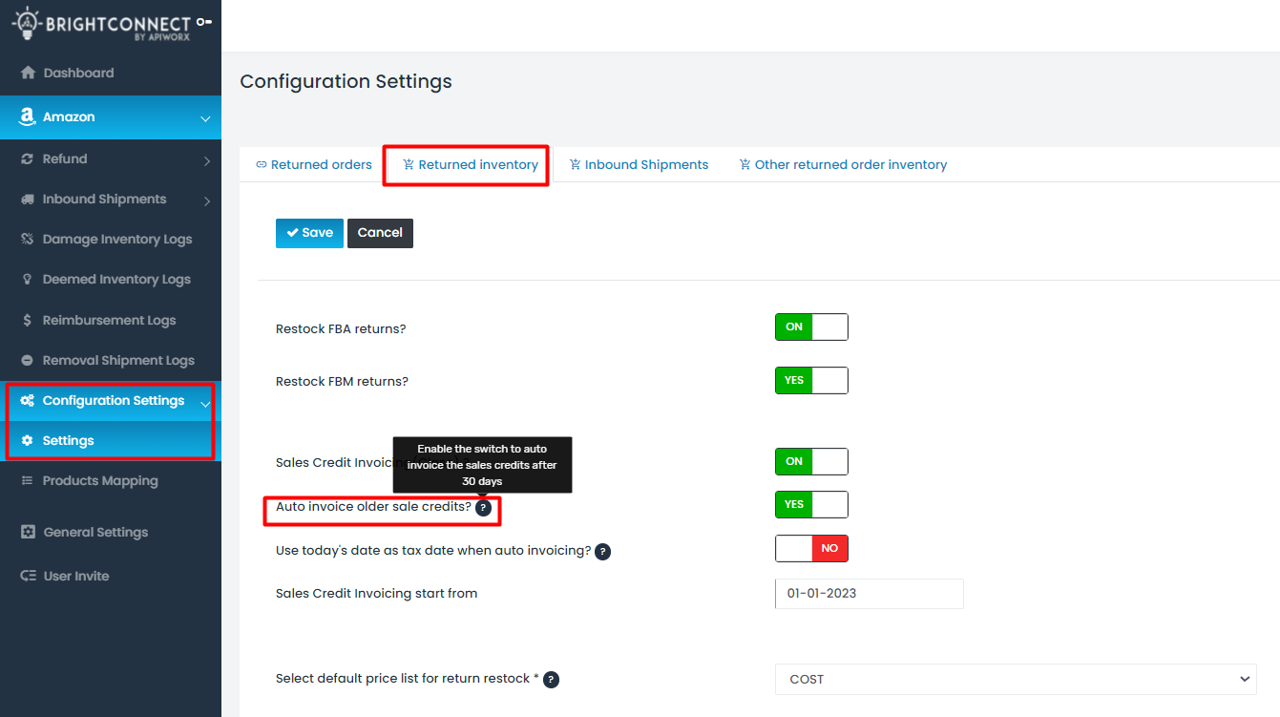 Amazon Feature: Auto invoicing sales credits after 30 days