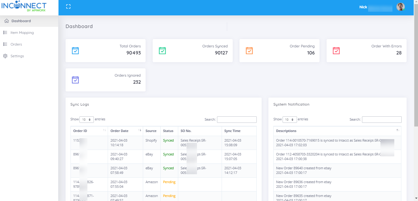 Effortlessly Monitor Your Shopify Synchronization: InConnect Dashboard for Clear Logs and Statistics View Sync Logs & Stats In Dashboard The InConnect Dashboard displays easily readable statistics, logs, and notifications related to order synchronization.