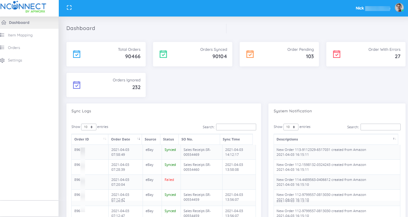 eBay: View Order Synchronization Logs