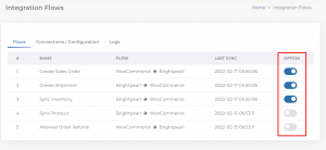 Flows Feature from BrightPearl to WooCommerce