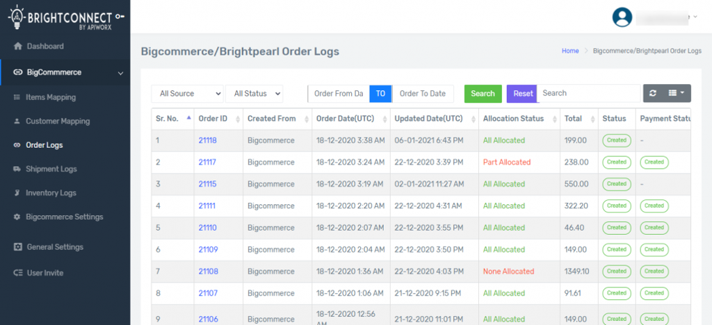 Brightpearl & Bigcommerce - View Order Sync Logs