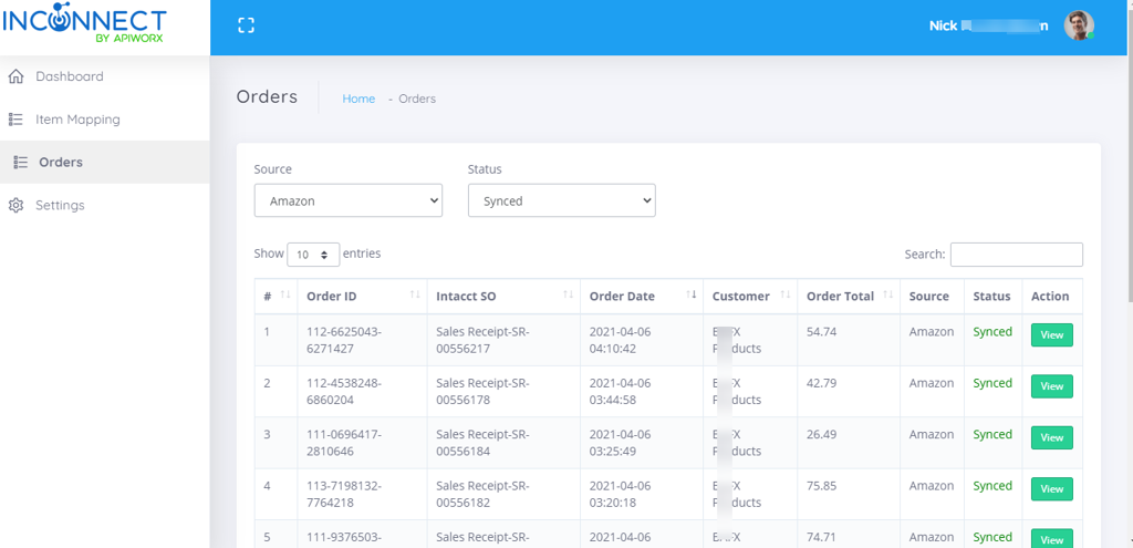 Amazon: View Order Synchronization Logs